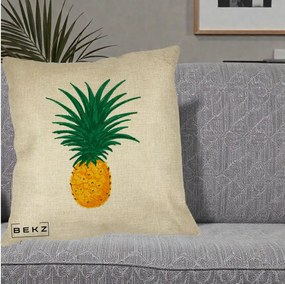 Perna Decorativa Ananas Tropical, 40x40 cm, Crem, Husa Detasabila, Perna Inclusa, BEKZ®