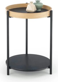 Masuta cafea Rolo, stejar natural/negru, otel/placaj curbat, 44x44x55