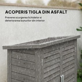 Outsunny Dulap de Grădină din Lemn de Brad cu Uși cu Obloane și 2 Polițe, 87x46,5x96,5cm, Gri | Aosom Romania