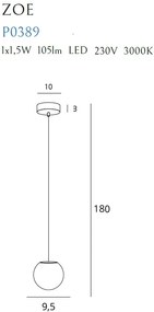 Lustra LED, Pendul suspendat ZOE auriu P0389 MX