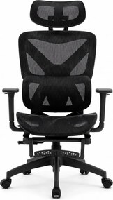 Scaun ergonomic, functie translatie sezut, cotiere 3D, tetiera 3D, suport lombar Adaptive, pivotant, suport picioare, Negru