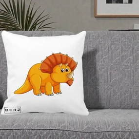 Perna Decorativa Triceratops Portocaliu, 40x40 cm, Alba Mata, Husa Detasabila, Perna Inclusa, BEKZ®