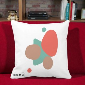 Perna Decorativa Abstract Forme Coral Turcoaz, 40x40 cm, Alba Mata, Husa Detasabila, Perna Inclusa, BEKZ®