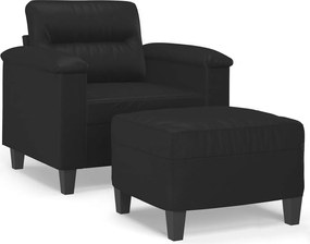 vidaXL Fotoliu canapea cu taburet, negru, 60 cm, piele ecologică