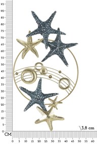 Decoratiune de perete albastra / aurie din metal, 91 x 3,8 x 49 cm, Sea Star Mauro Ferreti