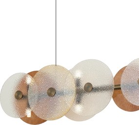 Lampă suspendată Art Deco bronz cu sticlă chihlimbar dreaptă cu 8 lumini - Text