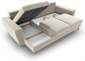 Colțar bej extensibil, cu spațiu de depozitare cu tapițerie din catifea Kyoto – Cosmopolitan Design