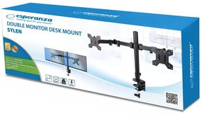 Resigilat: Suport monitor Esperanza ERW018, 2 monitoare, 10"-27", VESA 75/100 mm, Pana 8 kg per brat, Negru