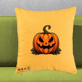 Perna Decorativa Halloween Jack-o'-Lantern Infricosator, 40x40 cm, Galben, Husa Detasabila, Perna Inclusa, BEKZ®