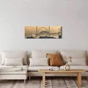 Tablou - Orașul în ceață (cu ceas) (90x30 cm)