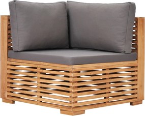 vidaXL Canapea de colț de grădină cu perne gri, lemn masiv de tec