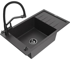 Mexen Elias chiuvetă de bucătărie din granit cu 1 cuvă, cu scurgător și baterie Duo, negru pătat - 6511-76-671701-70-B