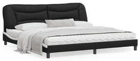 3213960 vidaXL Cadru de pat cu lumini LED negru/alb 200x200 cm piele ecologică