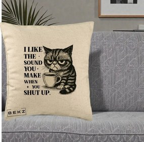 Perna Decorativa I Like the Sound You Make Pisica, 40x40 cm, Bej, Husa Detasabila, Perna Inclusa, BEKZ®