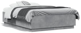 3209656 vidaXL Cadru de pat cu lumini LED gri beton 120x190 cm, lemn prelucrat