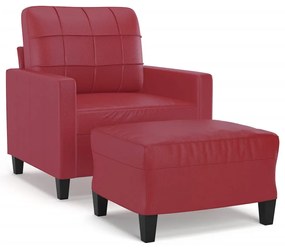 vidaXL Fotoliu canapea cu taburet, roșu vin, 60 cm, piele ecologică