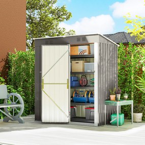 Outsunny Magazie de grădină din metal tip sprijinit 2 grile de aerisire acoperiș înclinat anti-UV 163x90x179cm Gri deschis | Aosom Romania