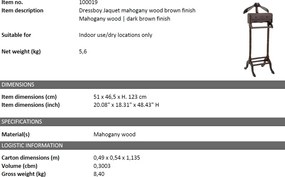 Suport haine design LUX lemn de mahon maro inchis Jaquet