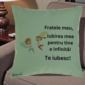 Cadou pentru Frate - Perna Personalizata Fratele Meu Te Iubesc Copii Batalie Perne, 40x40 cm, Verde, Husa Detasabila, Perna Inclusa, BEKZ®