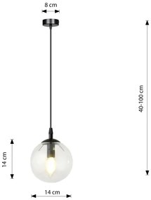 Lustră pe cablu COSMO 1xE14/10W/230V d. 14 cm negru/transparent
