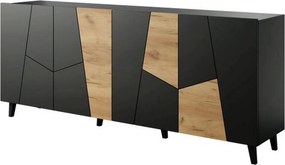 Comoda ETNA, negru/stejar, PAL/plastic, 200x42x82 cm