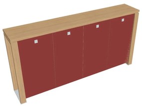 Dulap mediu pentru haine Verno+ 260 x 46 x 130 cm, uși de sticlă, stejar deschis / roșu