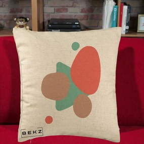 Perna Decorativa Abstract Forme Coral Turcoaz, 40x40 cm, Bej, Husa Detasabila, Perna Inclusa, BEKZ®
