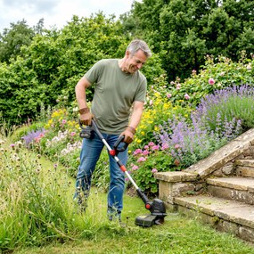 Outsunny Trimmer cu acumulator 2-în-1, lățime de tăiere 30 cm, mâner reglabil, cap motor înclinat pentru grădină și curte, Argintiu | Aosom Romania