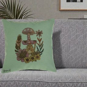 Perna Decorativa Ciuperca Pisica Boho, 40x40 cm, Verde, Husa Detasabila, Perna Inclusa, BEKZ®