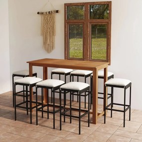 3068014 vidaXL Set mobilier bar de grădină cu perne, 9 piese, negru