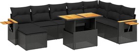 vidaXL Set mobilier de grădină cu perne, 9 piese, negru, poliratan