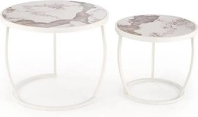 Set 2 masute cafea INES, bej cu efect de marmura/alb, ceramica/metal