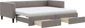 vidaXL Pat de zi cu extensie și sertare, gri taupe, 90x200 cm, textil