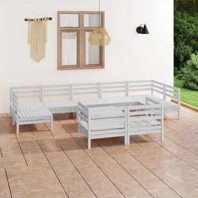 Set mobilier de gradina, 10 piese, alb, lemn masiv de pin Alb, 1