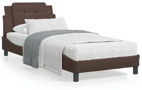 3208158 vidaXL Cadru de pat cu tăblie, maro, 90x200 cm, piele ecologică