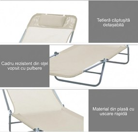 Outsunny Set de 2 Șezlonguri Pliabile pentru Plajă cu Spătar Rabatabil pe 4 Niveluri, Șezlong de Grădină, 137x56x82 cm, Bej | Aosom Romania