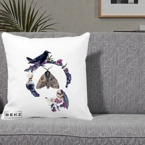 Perna Decorativa Gothic Wreath Corb Moliu Craniu, 40x40 cm, Alba Mata, Husa Detasabila, Perna Inclusa, BEKZ®
