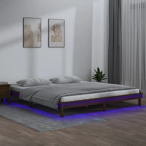 Cadru de pat cu LED, maro miere, 140x190 cm, lemn masiv maro miere, 140 x 190 cm