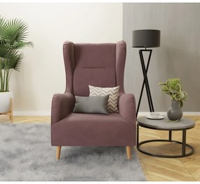 Fotoliu wing roz cu tapițerie din catifea Carole – Ropez