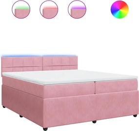 vidaXL Pat box spring cu saltea, roz, 200x200 cm, catifea