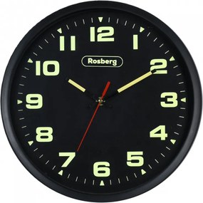 Ceas de perete Rosberg R59998E, 32 cm, Cifre si ace fosforescente, Mecanism silentios, Rotund, Negru