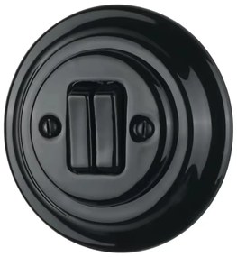 Bohemia-Design - Întrerupător dublu retro din porțelan cu ramă, nr. 6+6, negru