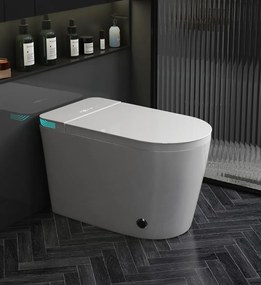 Vas toaletă inteligentă cu Bideu, Afișaj LED, Telecomandă, Sterilizare UV, Deschidere/Închidere automată, funcționare senzor picior, Control inteligent al Temperaturii, Uscare aer cald, Iluminare de noapte, Ceramică, Alb, 939
