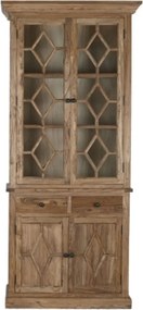 Bufet vitrină din lemn de ulm reciclat, natur, cu 2 uși vitrate, 2 uși închise, 2 sertare și 3 rafturi, finisaj natural, 220 x 100 x 45 cm, „Elmwood”