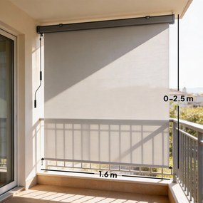 Outsunny Copertină Rulabilă de Exterior Anti-UV cu Carcasă din Aluminiu și Manivelă, Copertină de Soare din Poliester, 250x160 cm, Alb Crem | Aosom Romania