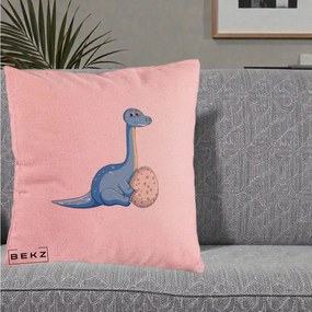 Perna Decorativa Brontosaur cu Ou, 40x40 cm, Roz, Husa Detasabila, Perna Inclusa, BEKZ®