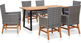 vidaXL Set mobilier de exterior, 7 piese, gri, poliratan, lemn acacia