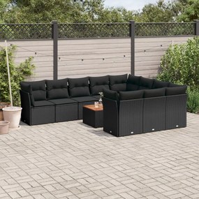 3256167 vidaXL Set canapele de grădină cu perne, 11 piese, negru, poliratan