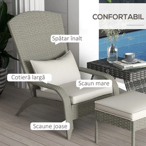 Outsunny Scaun Adirondack cu taburet din rachita pentru terasa, Scaun de exterior pentru semineu cu perne, spatar inalt | Aosom Romania