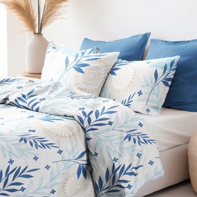 Goldea lenjerie de pat din bumbac satinat deluxe - mandale și frunze albastre 140 x 200 și 50 x 70 cm